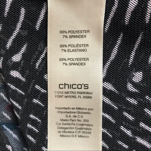 CHICO’s BLACK & WHITE ACCENTS SHEER BLOUSE 3/4 SLEEVES SIZE 1 Med 8 - Picture 7 of 8